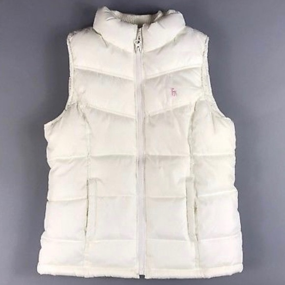 EUC OLD NAVY GIRLS WHITE PINK DEER LOGO PUFFY VEST XL - Picture 1 of 13